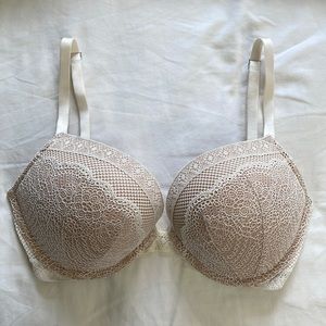 Victoria’s Secret | Bombshell Add-2-Cups Push-Up Bra in White/Nude, Size 36C/C80